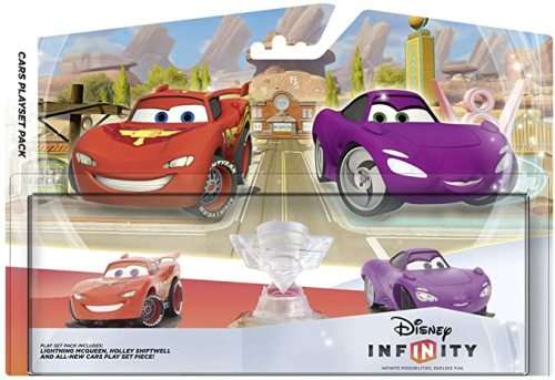Disney infinity game cars playset with exclusive `tru` chrome damage increaser power disc (rare)