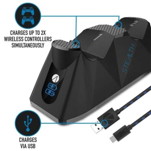 Playstation 4 - stealth ps4 twin charging dock with play and charge cable pack - black - new