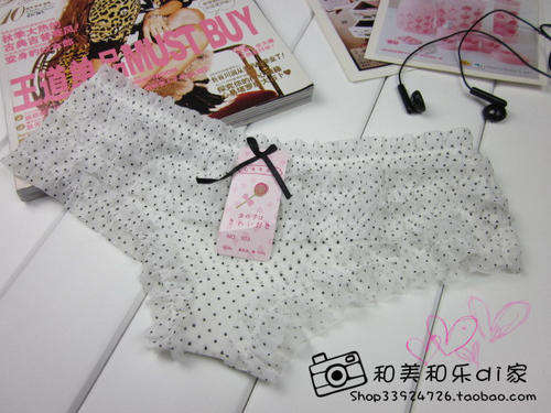 Cute Ladies Pantie with Decorative Borders - White with Black Polka Dots
