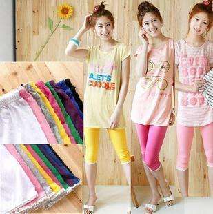 **for kids**Candy Colour Leggings with Lace Edge - dark pink, purple, blue, yellow, black