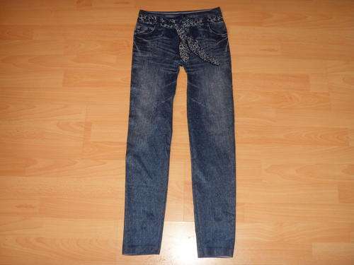 SALE!!!Fashion Jean Style Leggings with Printed Bow Belt