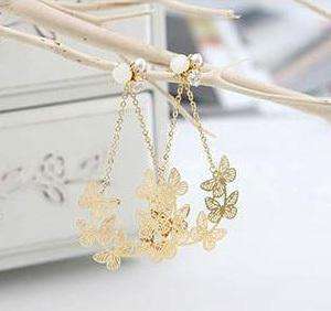 Gold Butterfly Cubic Zirconia Peal Dangling Earrings