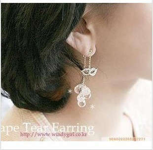 Silver Eyemask and Tear Drops Dangling Earrings