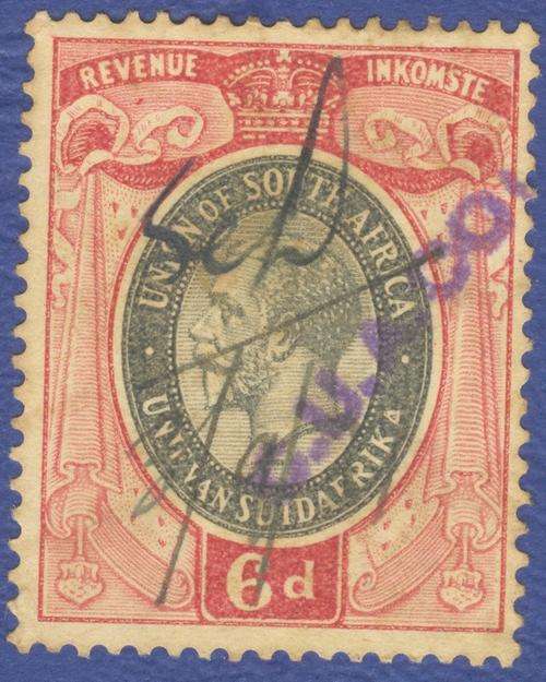 South Africa - Union 1913 King George V  Revenue Stamp 6d