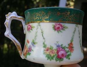 Cutest hand-painted miniature TEA cup & saucer. "OLD ENGLISH MASTERS" serieS