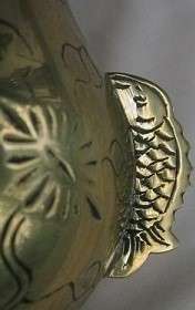 CHINESE BRASS VASES. SIGNED Four 3-D FISH embellishments. 17.5 cm