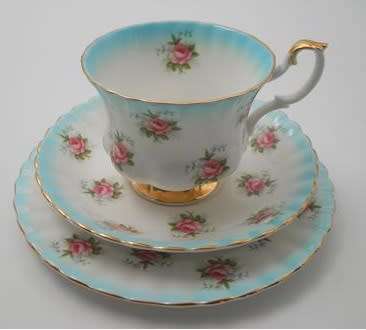 Exquisite unusual ROYAL ALBERT trio. Excellent condition.