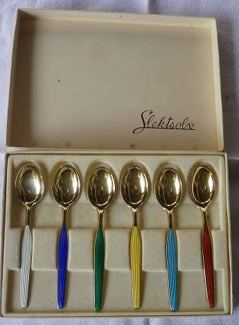 Magnificent Magnus Aase Norwegian Gilded Sterling Silver & Guilloche spoons
