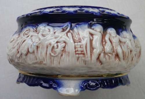 Gorgeous Vintage Italy (Norleans) Cobalt Blue & Cream lidded ceramic urn with Cherubs