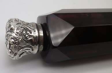 FOR GLEAVES ONLY PLEASE!!ANTIQUE cranberry glass & silver DOUBLE-SIDED perfume SMELLING SALTS bottle