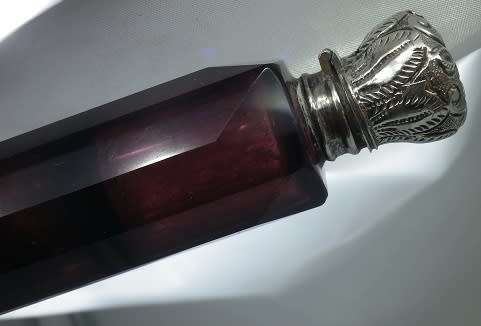 FOR GLEAVES ONLY PLEASE!!ANTIQUE cranberry glass & silver DOUBLE-SIDED perfume SMELLING SALTS bottle