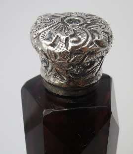 FOR GLEAVES ONLY PLEASE!!ANTIQUE cranberry glass & silver DOUBLE-SIDED perfume SMELLING SALTS bottle