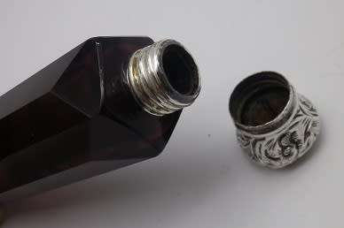 FOR GLEAVES ONLY PLEASE!!ANTIQUE cranberry glass & silver DOUBLE-SIDED perfume SMELLING SALTS bottle