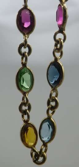 Gorgeous vintage Gold plated STERLING SILVER necklace & bracelet: dainty multi-coloured glass stones