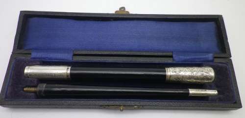 SILVER & EBONY Conductor Travelling Baton. Hallmarked Silver Mounts. LONDON 1936. Boxed