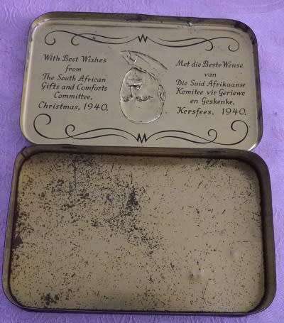 WWII 1940 chocolate tin, JAN SMUTS The South African Gifts & Comfort committee  Bilingual