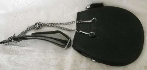 Authentic SCOTTISH leather & fur SPORRAN, chrome thistle badge, belt and chain. v good conidtion