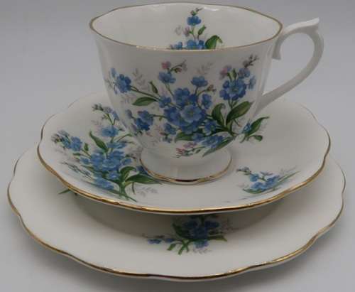 Unusual 1950s ROYAL ALBERT "FORGET-ME-NOT" Bone China Trio.