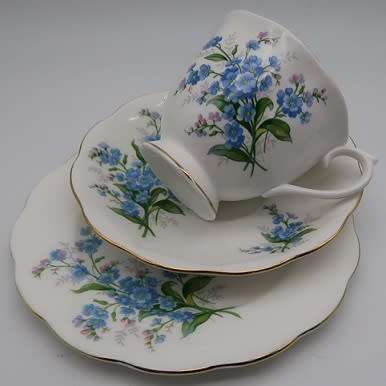 Unusual 1950s ROYAL ALBERT "FORGET-ME-NOT" Bone China Trio.