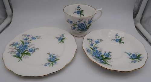 Unusual 1950s ROYAL ALBERT "FORGET-ME-NOT" Bone China Trio.
