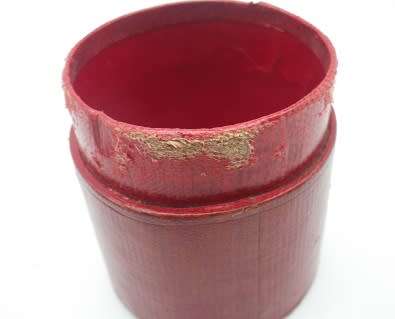 Victorian travelling cup holder. Leather with brass detail of REYNOLDS ANGELS