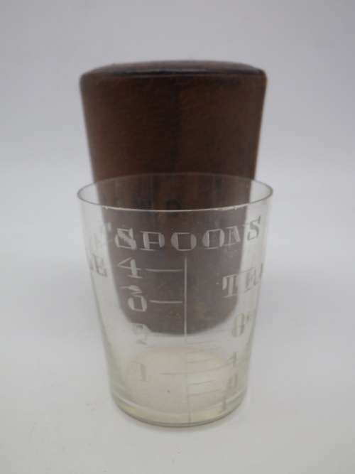 Vintage travelling medicine measure in leather case. Finnigans Bond Street, London