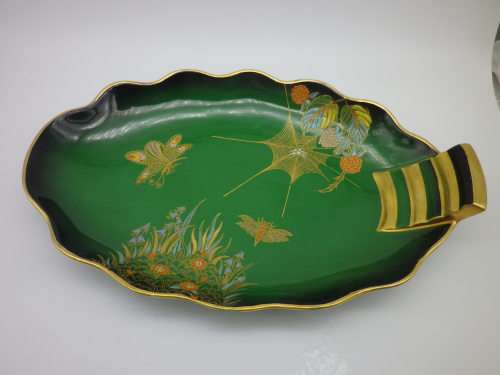 Art Deco Carltonware Vert Royale gilded bowl Spider, Butterfly and flowers. 26 x 16cm