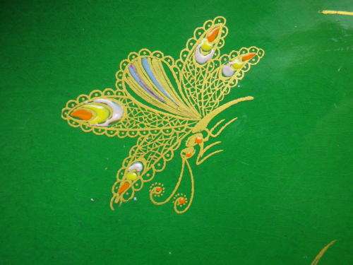 Art Deco Carltonware Vert Royale gilded bowl Spider, Butterfly and flowers. 26 x 16cm