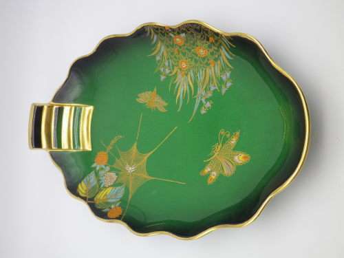 Art Deco Carltonware Vert Royale gilded bowl Spider, Butterfly and flowers. 26 x 16cm
