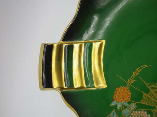 Art Deco Carltonware Vert Royale gilded bowl Spider, Butterfly and flowers. 26 x 16cm