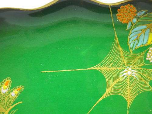 Art Deco Carltonware Vert Royale gilded bowl Spider, Butterfly and flowers. 26 x 16cm