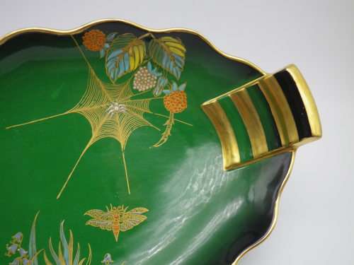 Art Deco Carltonware Vert Royale gilded bowl Spider, Butterfly and flowers. 26 x 16cm
