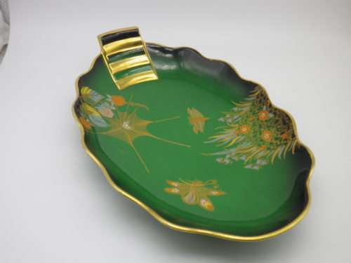 Art Deco Carltonware Vert Royale gilded bowl Spider, Butterfly and flowers. 26 x 16cm