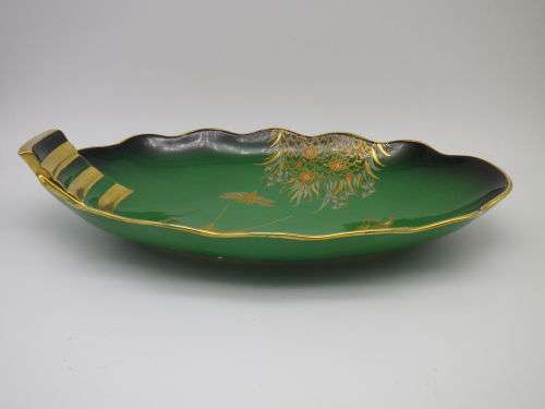Art Deco Carltonware Vert Royale gilded bowl Spider, Butterfly and flowers. 26 x 16cm