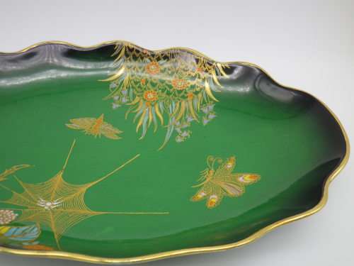 Art Deco Carltonware Vert Royale gilded bowl Spider, Butterfly and flowers. 26 x 16cm