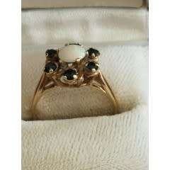14ct Yellow Gold, Sapphire and Opal Ring Size N Width 11mm. 3 grms