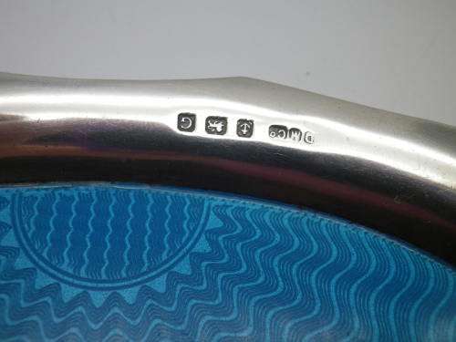 ART DECO SILVER & GUILLOCHE ENAMEL PIN TRAY. BIRMINGHAM, 1931 14 x 8cm 81g