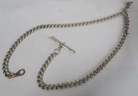 HALLMARKED STERLING SILVER Fob chain. t-bar for Henry Pope, Birmingham, 1913 or 1938, 31.2 grms