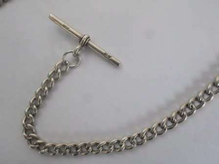 HALLMARKED STERLING SILVER Fob chain. t-bar for Henry Pope, Birmingham, 1913 or 1938, 31.2 grms