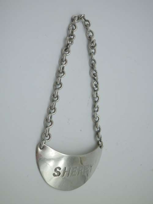 Sterling Silver SHERRY Decanter label. 16grms. 5.5cm x 3.7cm