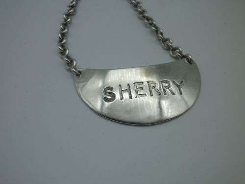 Sterling Silver SHERRY Decanter label. 16grms. 5.5cm x 3.7cm