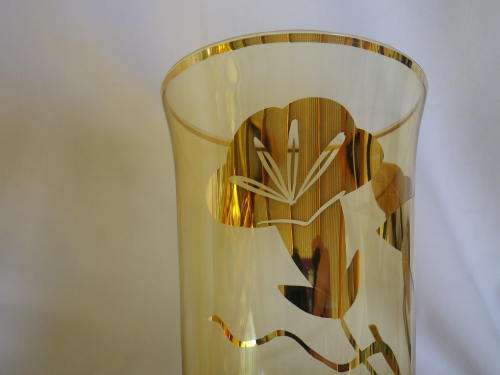 Vintage Water Jug & 6 glasses Set, Bohemian gilded amber glass. Czechoslovakia. MINT CONDITION