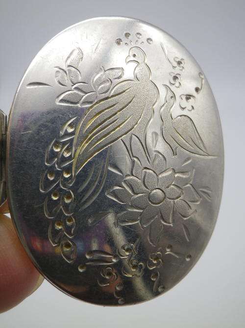 LARGE EDWARDIAN c1910 STERLING SILVER PEACOCK LOCKET 8,7g 5 x 3.5 cm