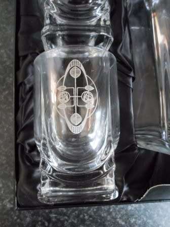 Glencairn Crystal Scotland Whiskey Decanter & 6 Glasses. Designed by Rennie Mackintosh boxed