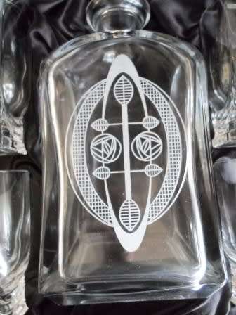 Glencairn Crystal Scotland Whiskey Decanter & 6 Glasses. Designed by Rennie Mackintosh boxed