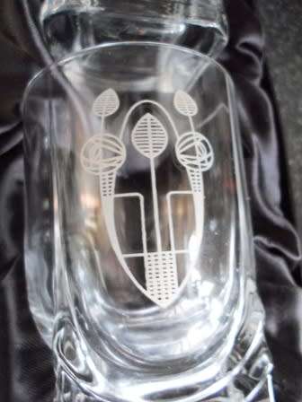Glencairn Crystal Scotland Whiskey Decanter & 6 Glasses. Designed by Rennie Mackintosh boxed
