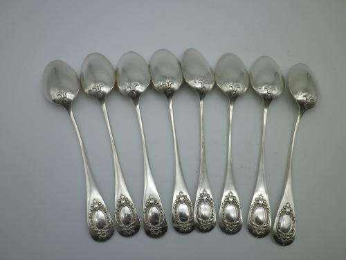 ANTIQUE FRENCH HALLMARKED STERLING SILVER 8 TEA SPOONS Armand Fresnais 1877-1927 13.5cm 135grms
