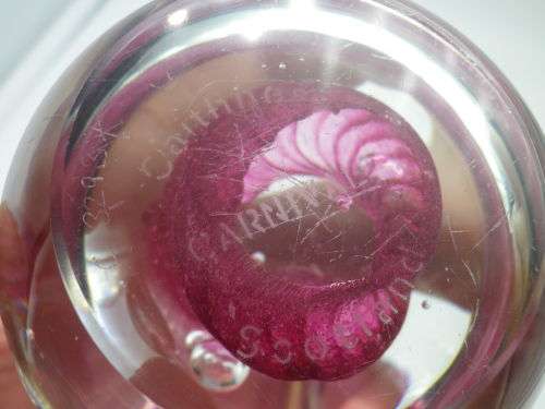 FOR MONACO  ONLY PLEASE!!! Caithnes Scotland `Carnival` SIGNED PAPER WEIGHT.  deep pink swirls