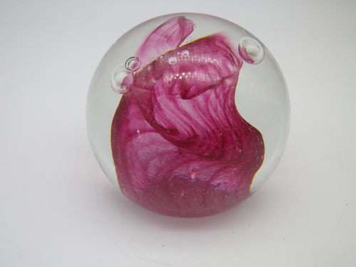 FOR MONACO  ONLY PLEASE!!! Caithnes Scotland `Carnival` SIGNED PAPER WEIGHT.  deep pink swirls