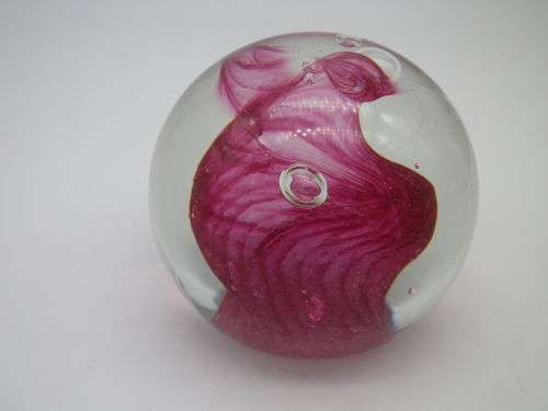 FOR MONACO  ONLY PLEASE!!! Caithnes Scotland `Carnival` SIGNED PAPER WEIGHT.  deep pink swirls